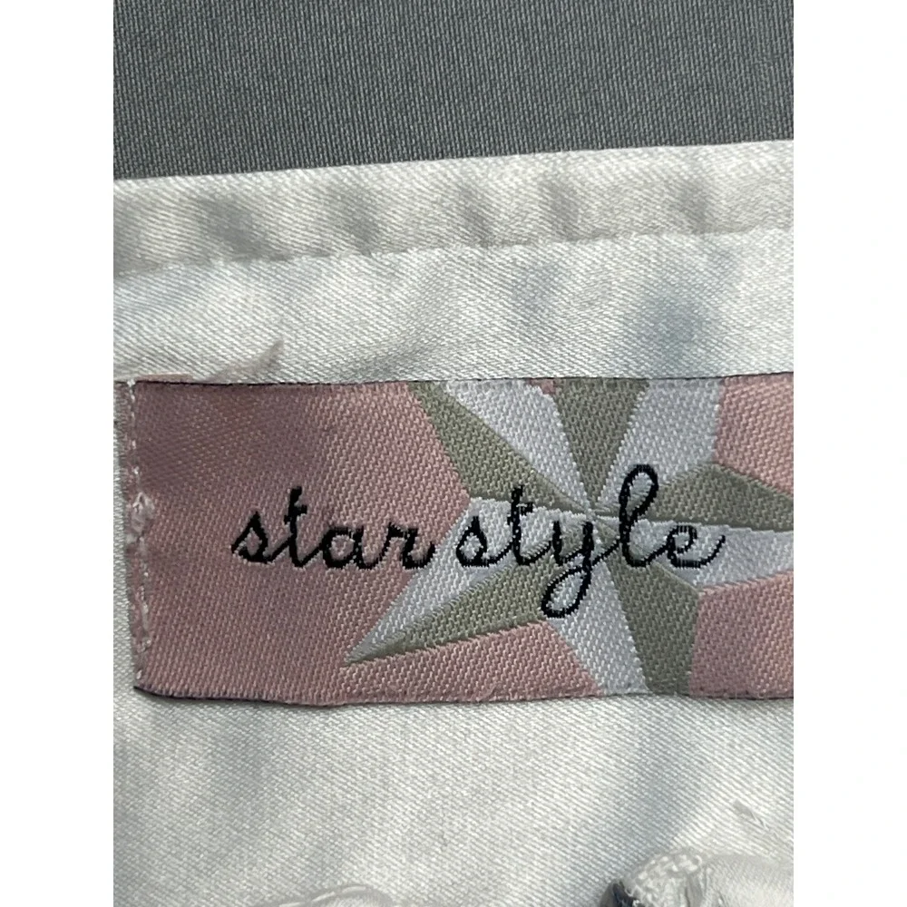 Star Style White Satin Exposed Zip Hot Pants Mini Shorts Silver Buttons Size 3